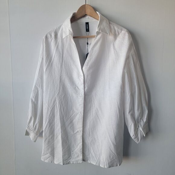 stylewe fashin shrit womens size xl  white button up linen blend - Picture 1 of 8